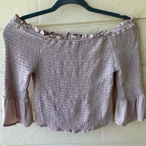 PacSun Kendall & Kylie Off Shoulder Smocked Crop Top w/ Smocked & Flowy Sleeves